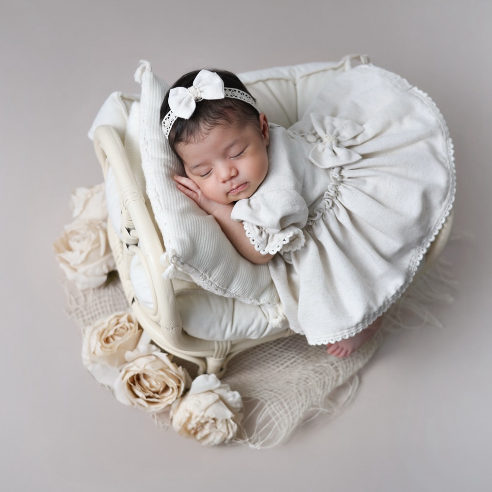 Romper Onesie Baby - 新生児写真撮影用小道具女の赤ちゃん服レースバックボウロンパースベビーコスチューム新生児服写真撮影セット