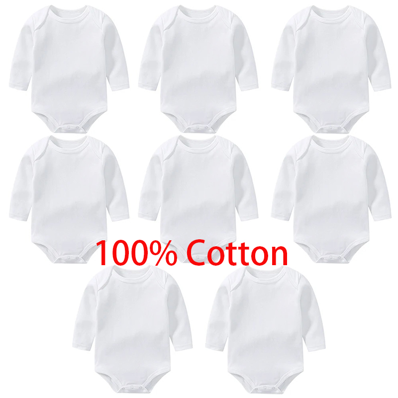 Baby Clothing Brand - 3/8 ピース/ロット長袖ベビーボディスーツ綿 100% 固体白新生児少年少女ロンパース幼児ジャンプスーツ Ropa 0-12Month