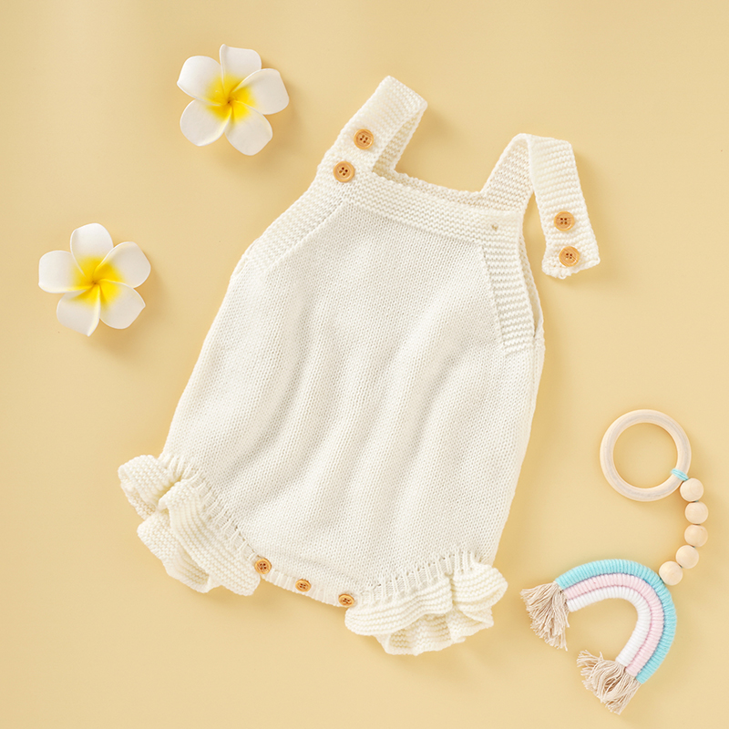 Baby Clothing Brand - ベビーボディスーツニット幼児女の子ジャンプスーツノースリーブトップス新生児子供服 0-18M オーバーオールファッション固体フリルロンパース