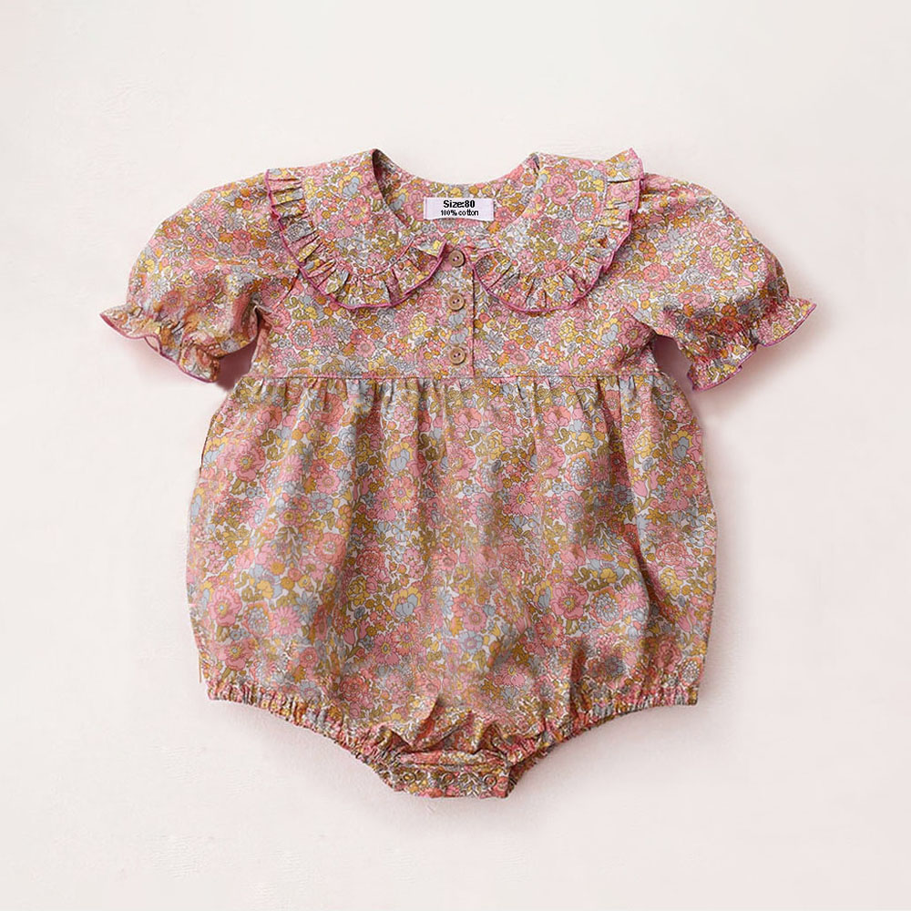 Baby Clothing Brand - 夏の新生児用ワンピース服 可愛い花柄女の子ロンパース 綿ベビー服