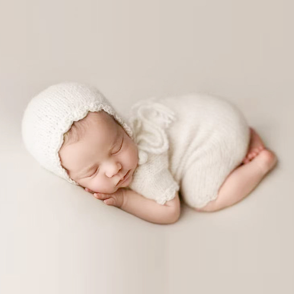 Romper Onesie Baby - 新生児の写真撮影の小道具ベビージャンプスーツ帽子写真撮影服半袖ツーピースニットモヘア毛皮ロンパースベビーコスチューム