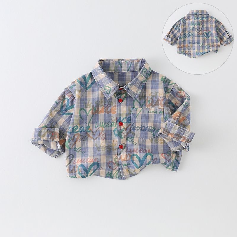 Baby Clothing Drawing - 女の赤ちゃん男の子ブラウス幼児グリッドブラウス子供長袖コットントップス描画シャツ 2025 春秋子供服