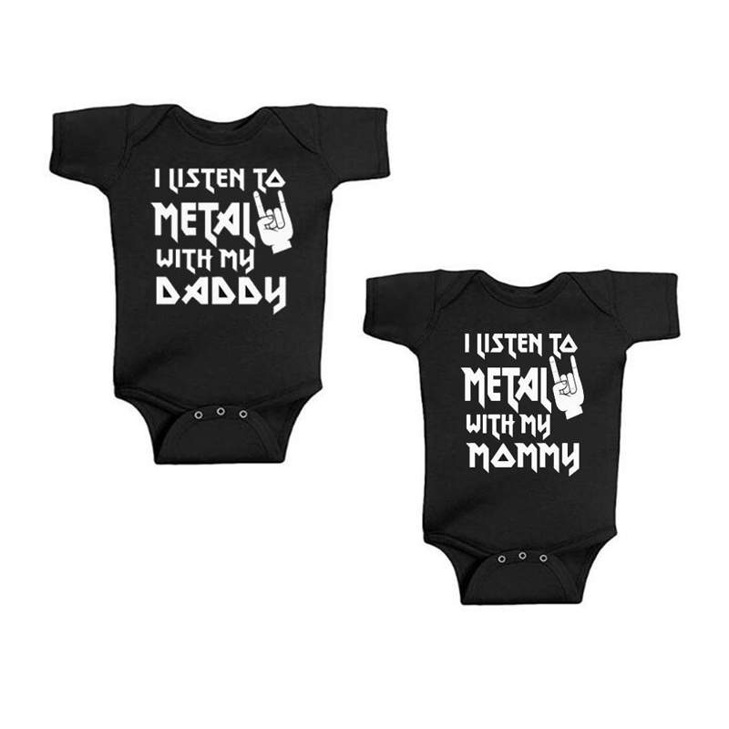 Baby Clothing Brand - 新生児用の楽しい半袖ボディスーツ,パパとママと一緒に金属を聞く男の子と女の子のロンパースの服
