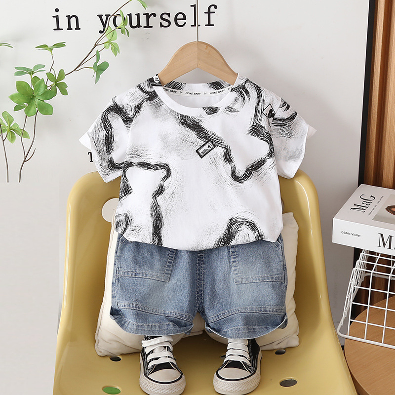 Baby Clothing Drawing - 幼児男の子用衣装 キッズサマースーツ 2026新作 グラフィティ半袖Tシャツ＆ショートパンツ 幼児服セット 子供服