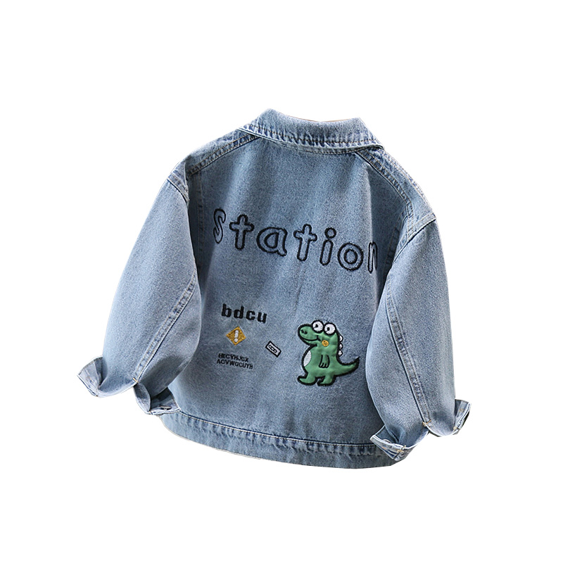 Baby Clothing Unisex - かわいいスタイルベビー子供デニムジャケット恐竜子供のための少年少女カジュアルジーンズコート素敵な赤ちゃん恐竜衣装服 2-11 T