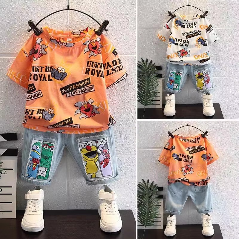 かわいい漫画プリント半袖コットンTシャツトップスジーンズショ - Baby Clothing Drawing のレビューと価格