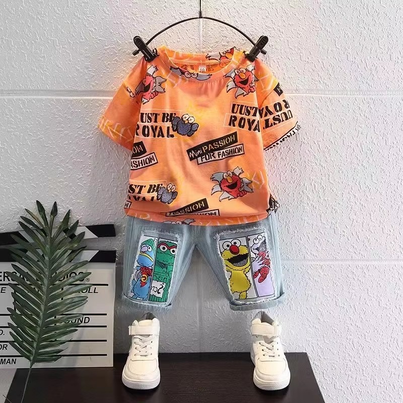 かわいい漫画プリント半袖コットンTシャツトップスジーンズショ - Baby Clothing Drawing のレビューと価格
