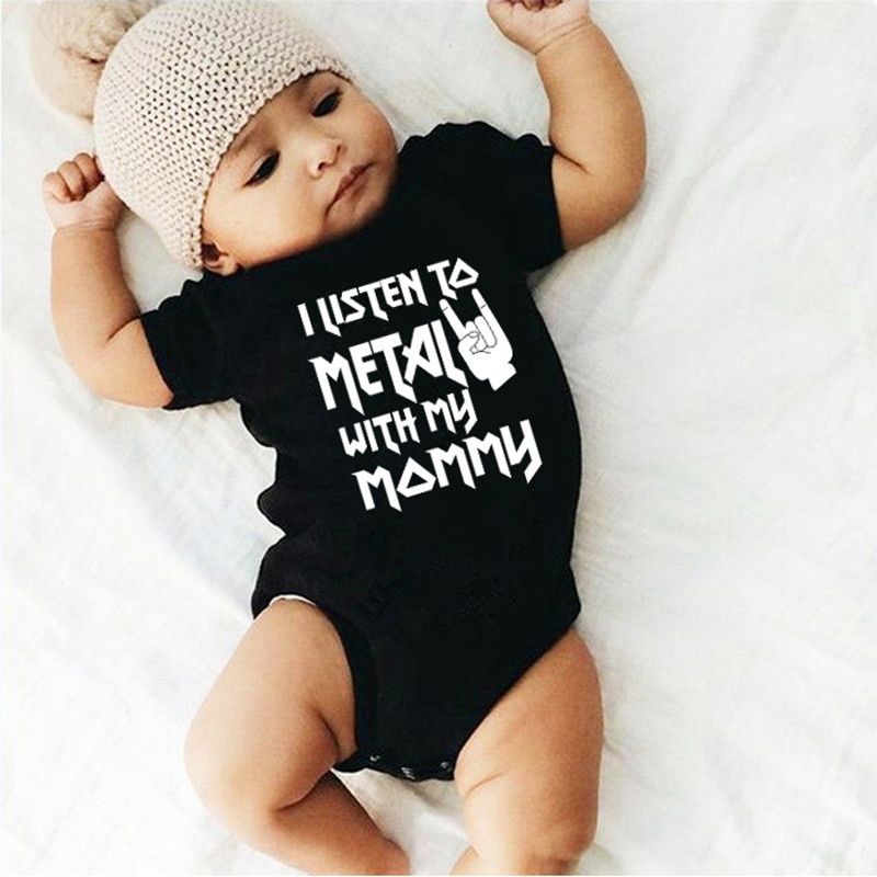 新生児用の楽しい半袖ボディスーツ,パパとママと一緒に金属を聞 - Baby Clothing Brand のレビューと価格