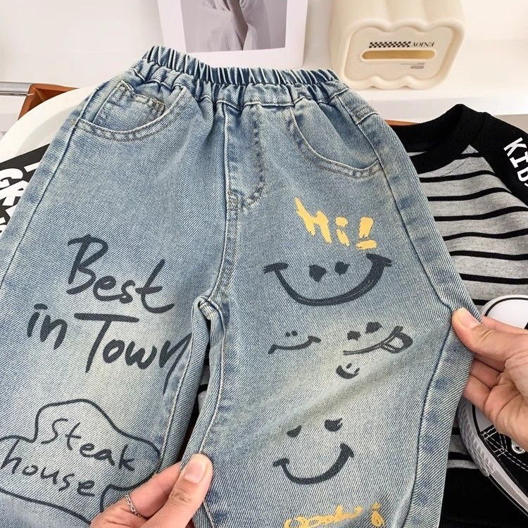 赤ちゃん男の子ルーズフィットコットングラフィティデニムパンツ - Baby Clothing Drawing のレビューと価格