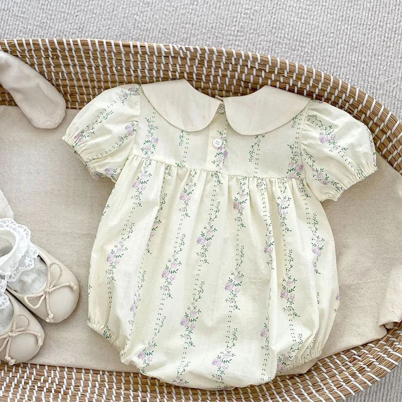 女の赤ちゃんのための綿の刺繍入りジャンプスーツ,新生児ロンパ - Baby Clothing Brand のレビューと価格