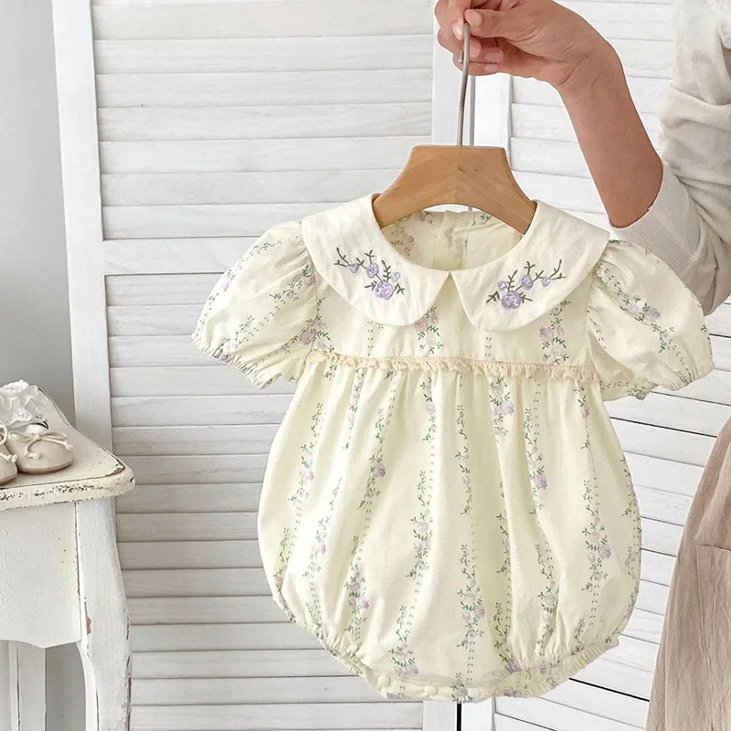 女の赤ちゃんのための綿の刺繍入りジャンプスーツ,新生児ロンパ - Baby Clothing Brand のレビューと価格