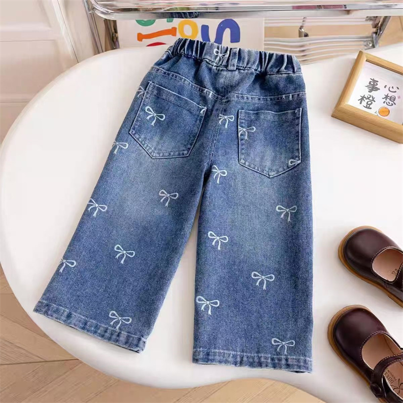 女の子春秋ジーンズ新しい子供ファッションプリント弓ルーズパン - Baby Clothing Drawing のレビューと価格